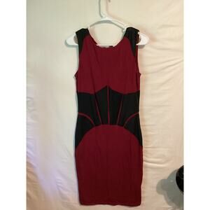 1172 Venus Women's Body Con with Faux Leather Burgundy and Black Dress